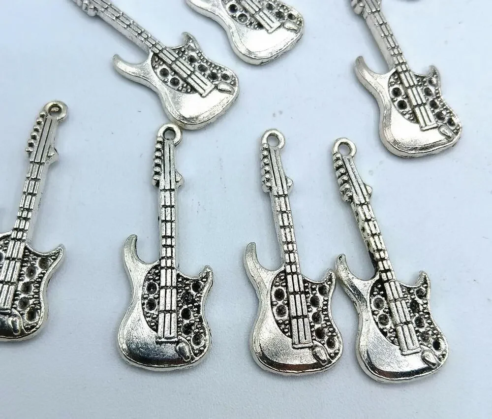 Antique Silver Tone Guitar Charms/Pendants 26pcs